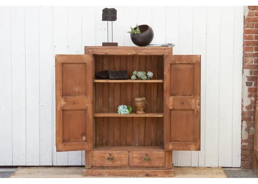 Antique Carved Teak Sunburst Cabinet - Brown