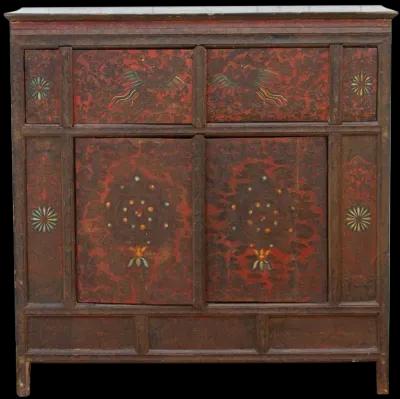 Vintage Mongolian Four-Door Cabinet - Brown