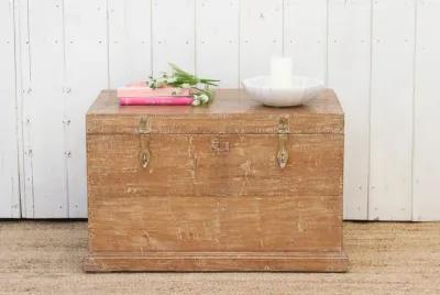 Mid-Century Whitewash Teak Trunk - Brown