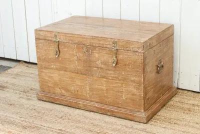 Mid-Century Whitewash Teak Trunk - Brown