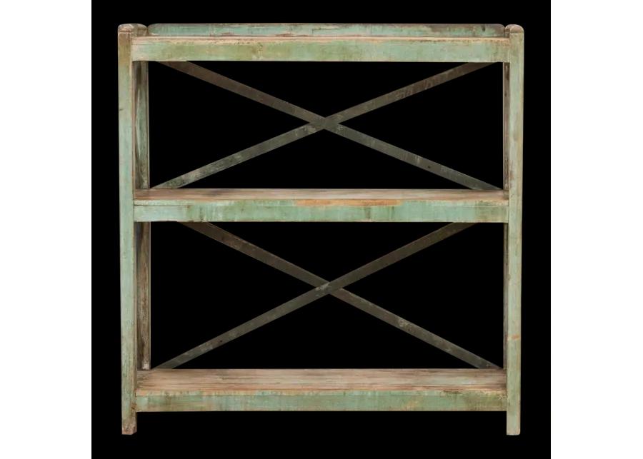 Antique Painted French Open Bookcase - Green