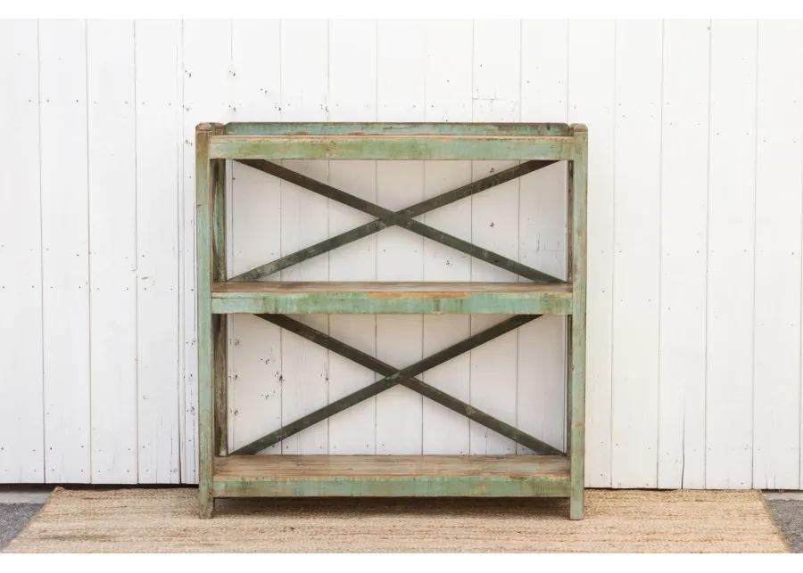 Antique Painted French Open Bookcase - Green