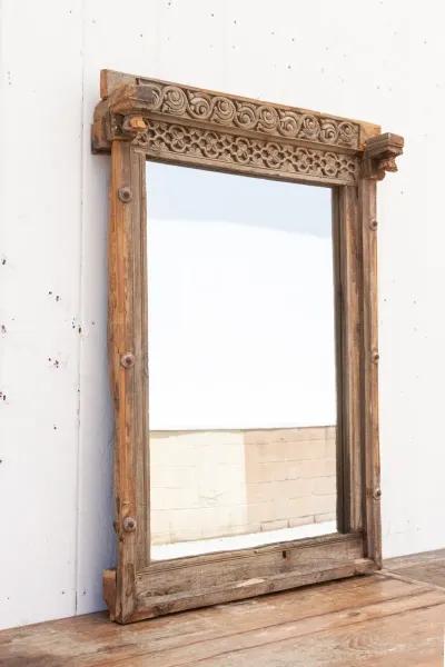 Rajasthan Haveli Carved Mirror - Brown