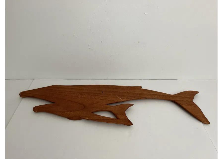 Midcentury Teak Whales Wall Decor - Brown