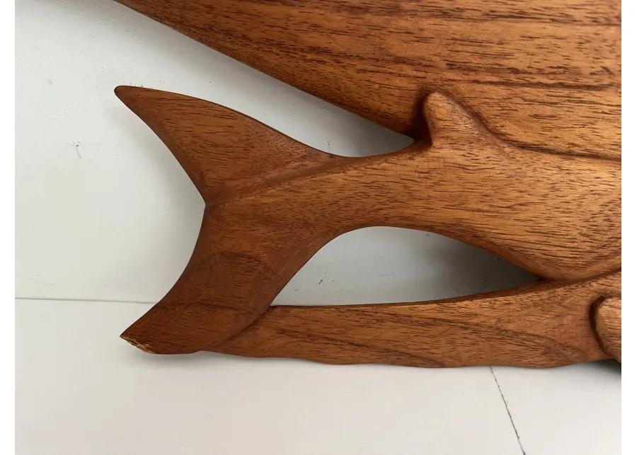 Midcentury Teak Whales Wall Decor - Brown