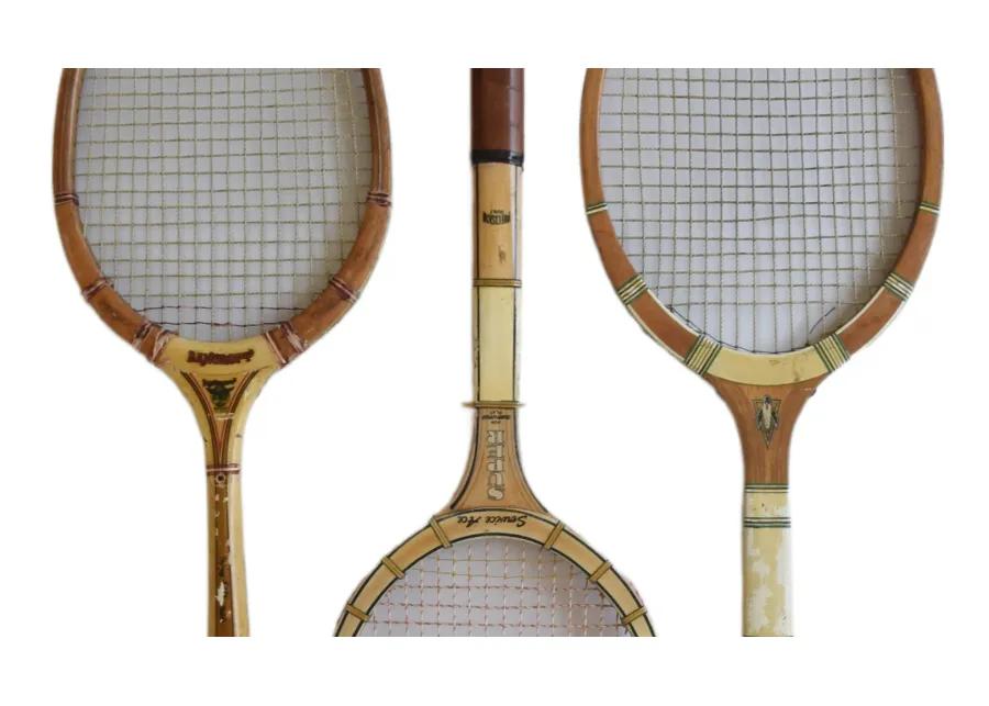 Vintage Decorative Tennis Racquets - Set of 3 - Brown