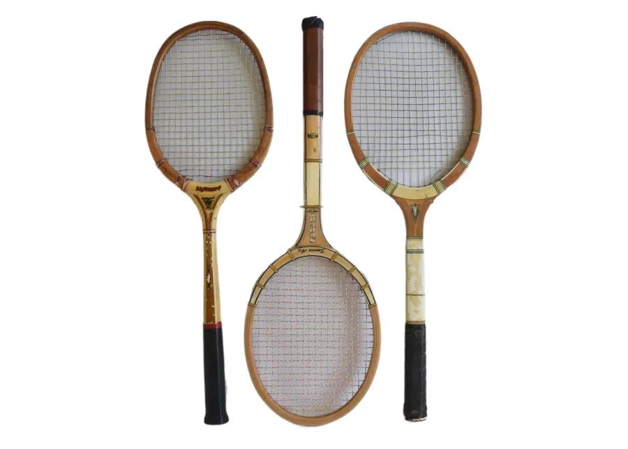 Vintage Decorative Tennis Racquets - Set of 3 - Brown