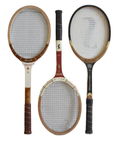 Vintage Decorative Tennis Racquets - Set of 3 - Brown