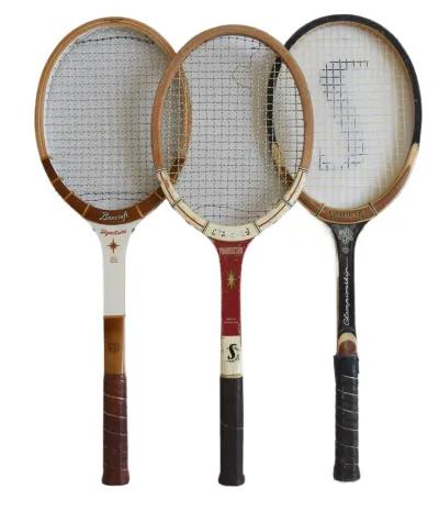 Vintage Decorative Tennis Racquets - Set of 3 - Brown