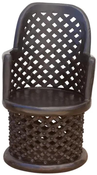 African Bamileke Carved Chair - Handcrafted - Brown