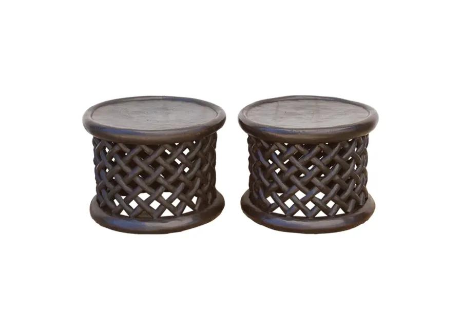 African Bamileke Side Table - Set of 2 - Brown