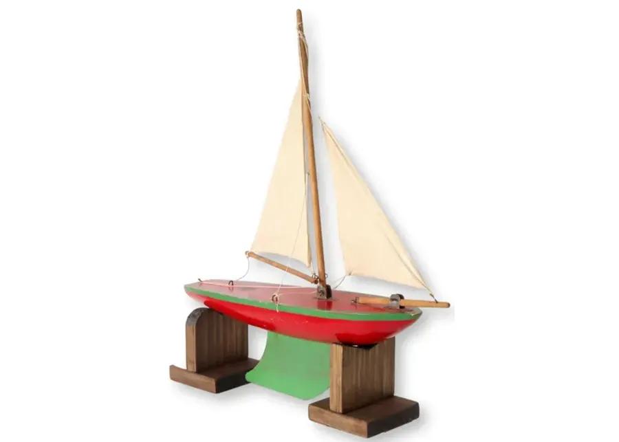 MIdcentury English Pond Boat with Stand - Red