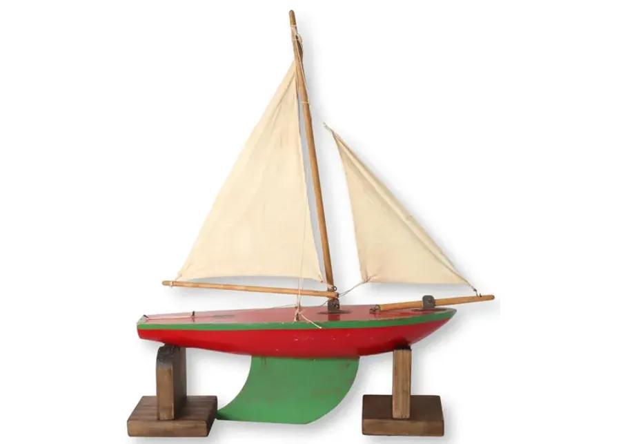 MIdcentury English Pond Boat with Stand - Red