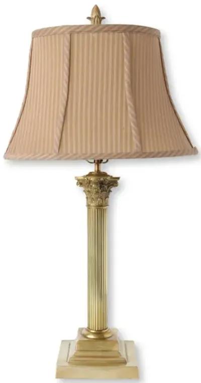 Antique Brass Lamp w/Stripe Shade - Gold