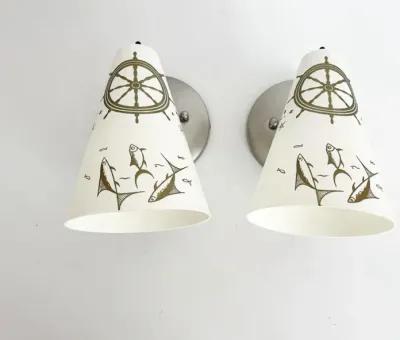 Midcentury Coastal Sconces - Set of 2 - White