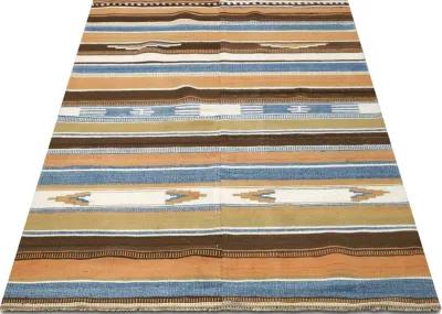 1960s Turkish Kilim - 3'10" x 5'4" - Handcrafted - Blue