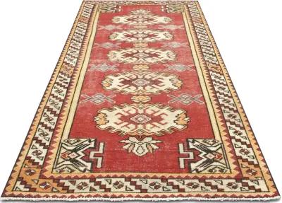 1960s Turkish Oushak Runner -3'2" x9'4" - Red