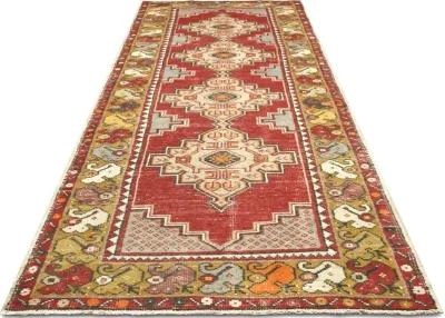 1960s Turkish Oushak Runner -2'11"x9'7" - Red