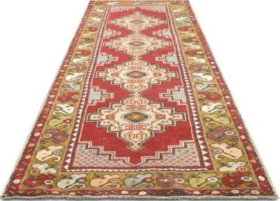 1960s Turkish Oushak Runner -2'11"x9'7" - Red