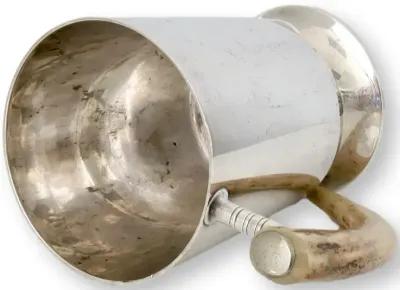 Vintage Stag-Horn Handle Ale Tankard - Silver