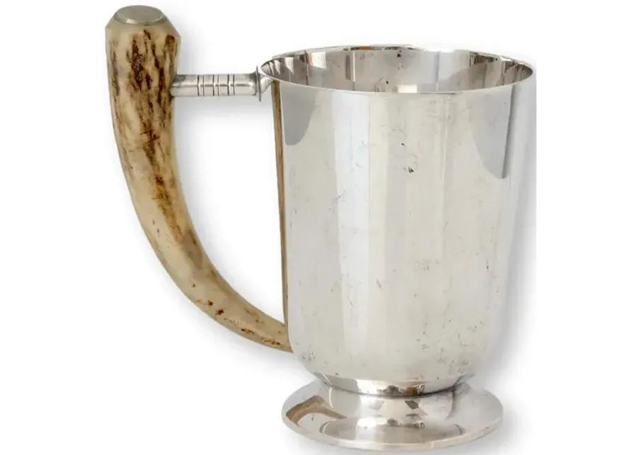 Vintage Stag-Horn Handle Ale Tankard - Silver