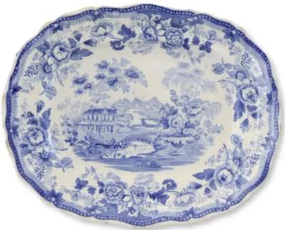 1840s English Transferware Small Platter - Blue