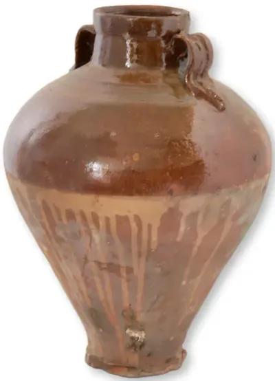 Antique French Confit Pot w/Custom Stand - Handcrafted - Brown