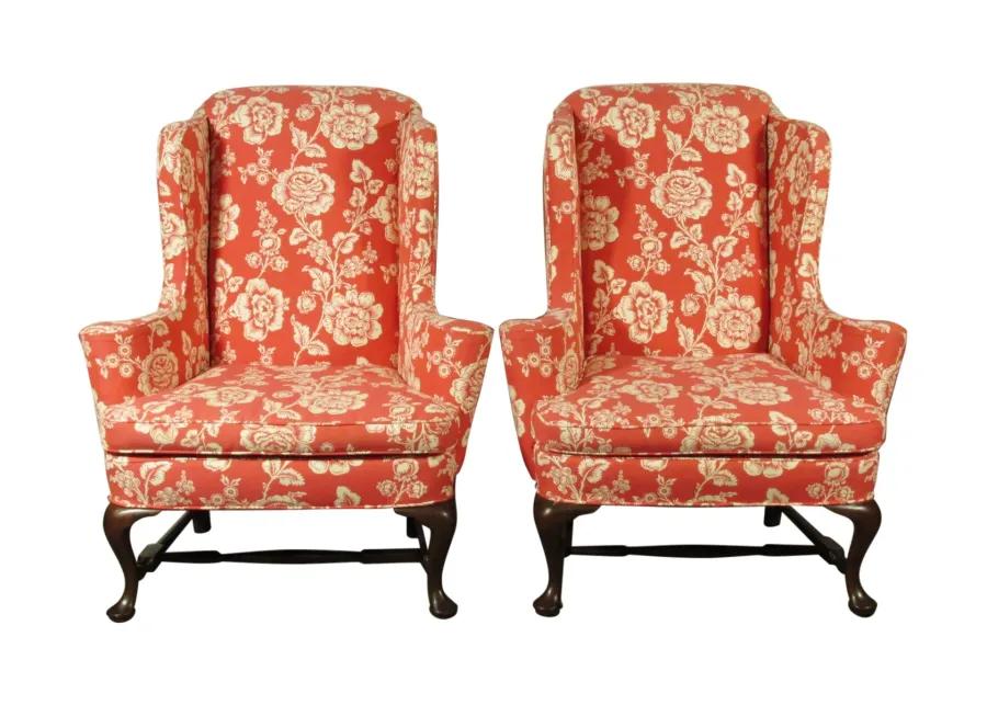 Georgian-Style Wing Chairs by Kittinger - Red