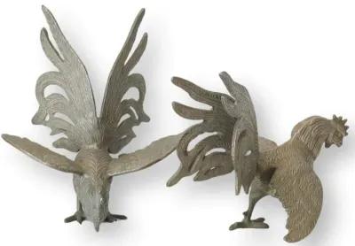 French Fighting Bird Table Ornaments Set of 2 - Silver