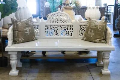 Royal Carved White Marble Garden Bench