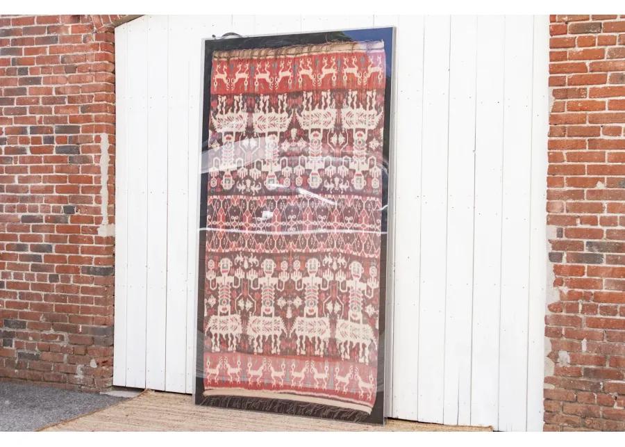 Large Antique Framed Sumatran Ikat - Red