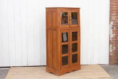 Tall Golden Teak Glass Cabinet - Brown