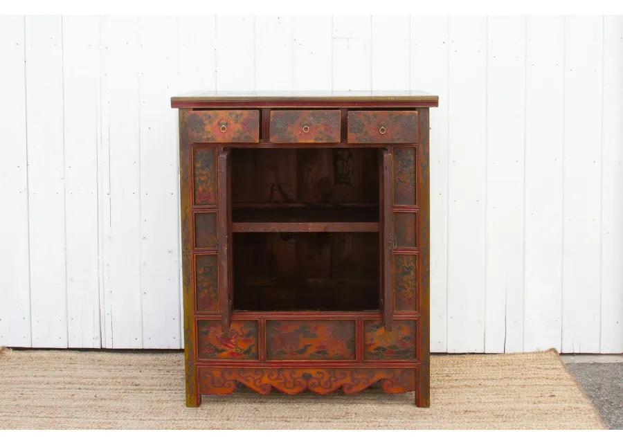 Vintage Mongolian Painted Dragon Cabinet - Yellow