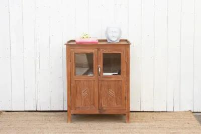 Vintage Teak Glass Kitchen Cabinet - Brown