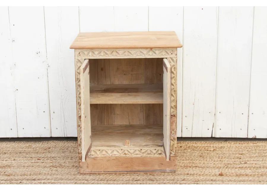 Small Bleached Wood Carved Nightstand