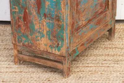 Antique Multicolor Painted Slim Cabinet - Red