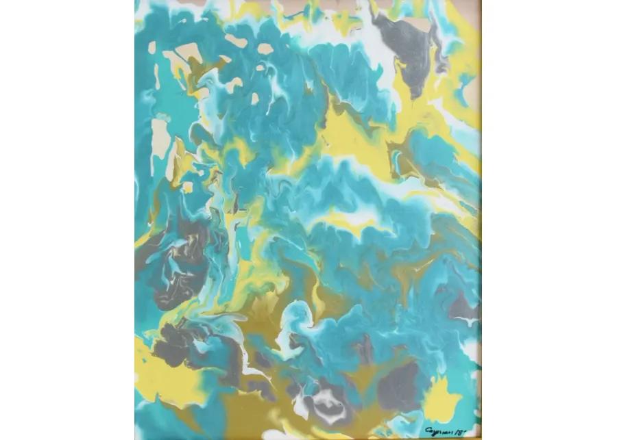 Modern Abstract Marbleized Art Painting - Blue