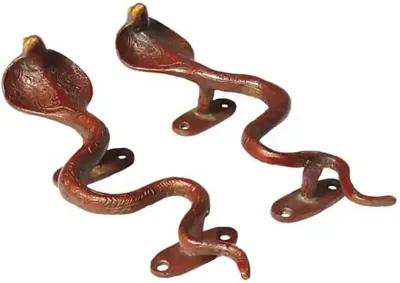 Red Brass Cobra Door Handles - a Pair