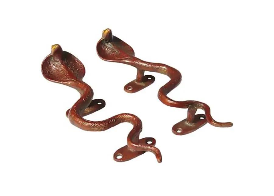 Red Brass Cobra Door Handles - a Pair