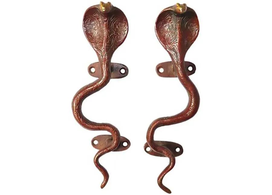 Red Brass Cobra Door Handles - a Pair