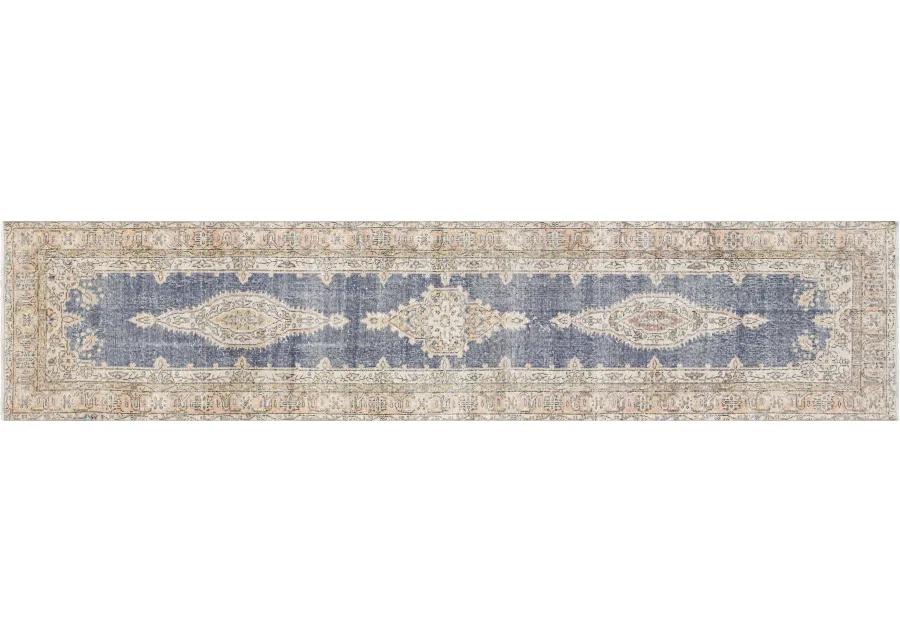 1960s Turkish Oushak Runner -2'7"x11'8" - Blue