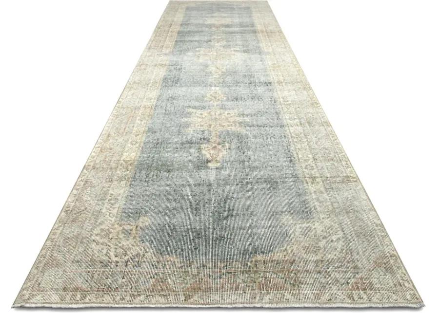 1960s Turkish Oushak Runner-3'3"x12'11" - Blue