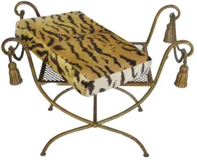 Vintage Italian Scalamandr Tiger Vanity Bench - Gold