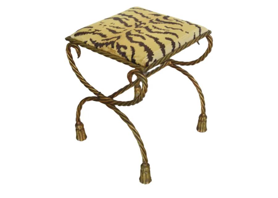 Vintage Scalamandr Le Tigre Tasseled Gilt Bench - Gold