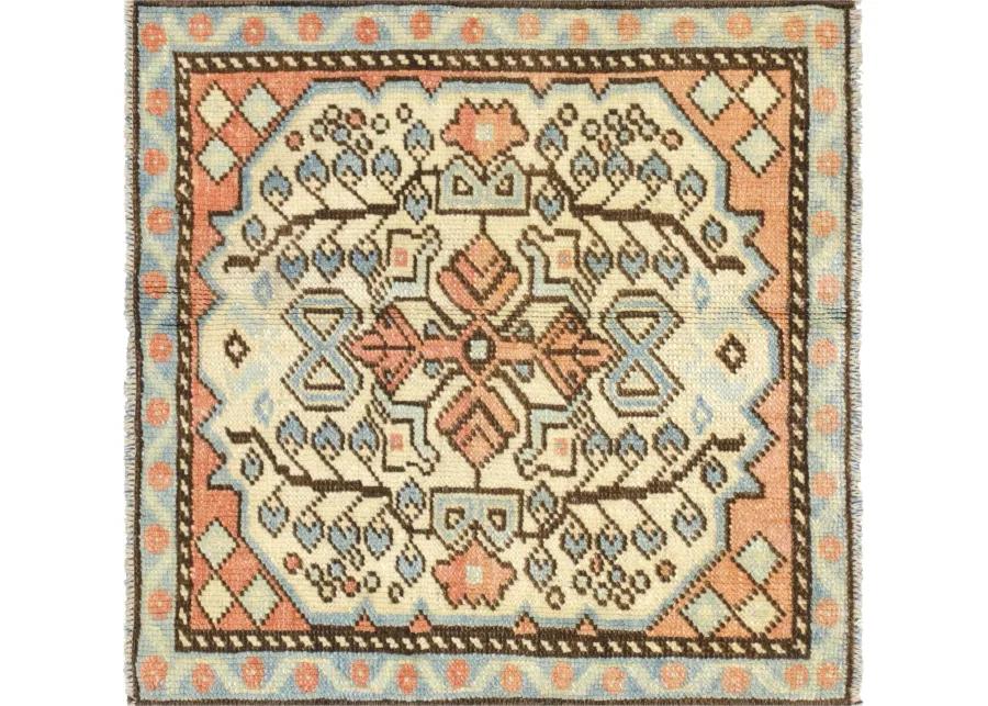 1960s Turkish Oushak Yastic -2'1" x 2'1" - Beige