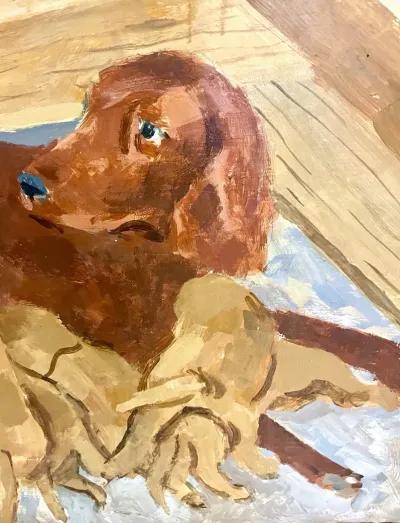 Limited Edition - Dog & Puppy Litter Painting - Brown