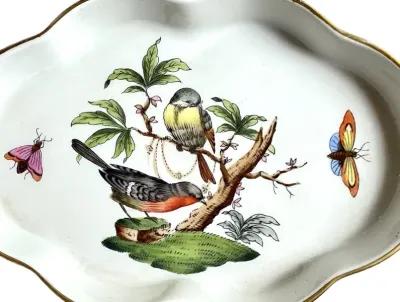 Herend Wildbird & Butterfly Dish - White