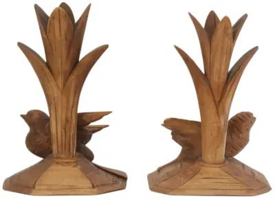 French Carved Wood Bird Vases - Brown