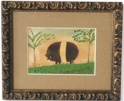 Framed Fold Art Pig Water Color