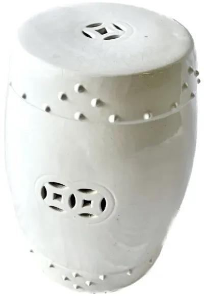 Ceramic Asian Drum Style Stool - White